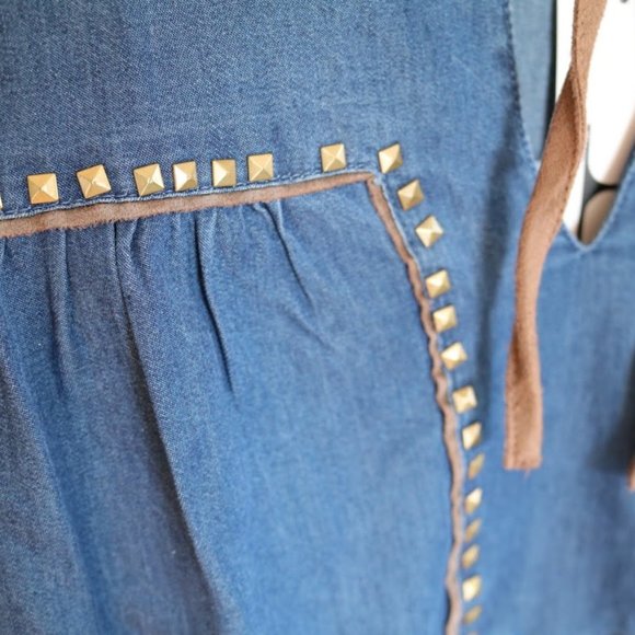 Hannah Tie Neck Denim Studded Peasant Top Tunic  – NWT! - Picture 7 of 13